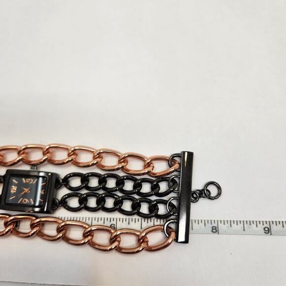 Rose Gold Black Tone Metal Mutlit Chain Watch Wrtistwatch Edgy Statement Chunky - Picture 5 of 7
